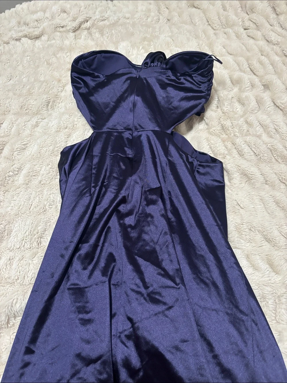 Express One-Shoulder Satin Evening Dress in Navy